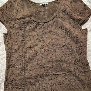Peruvian Connection Brown Lace Short Sleeve Top Size Large 100 percent cotton